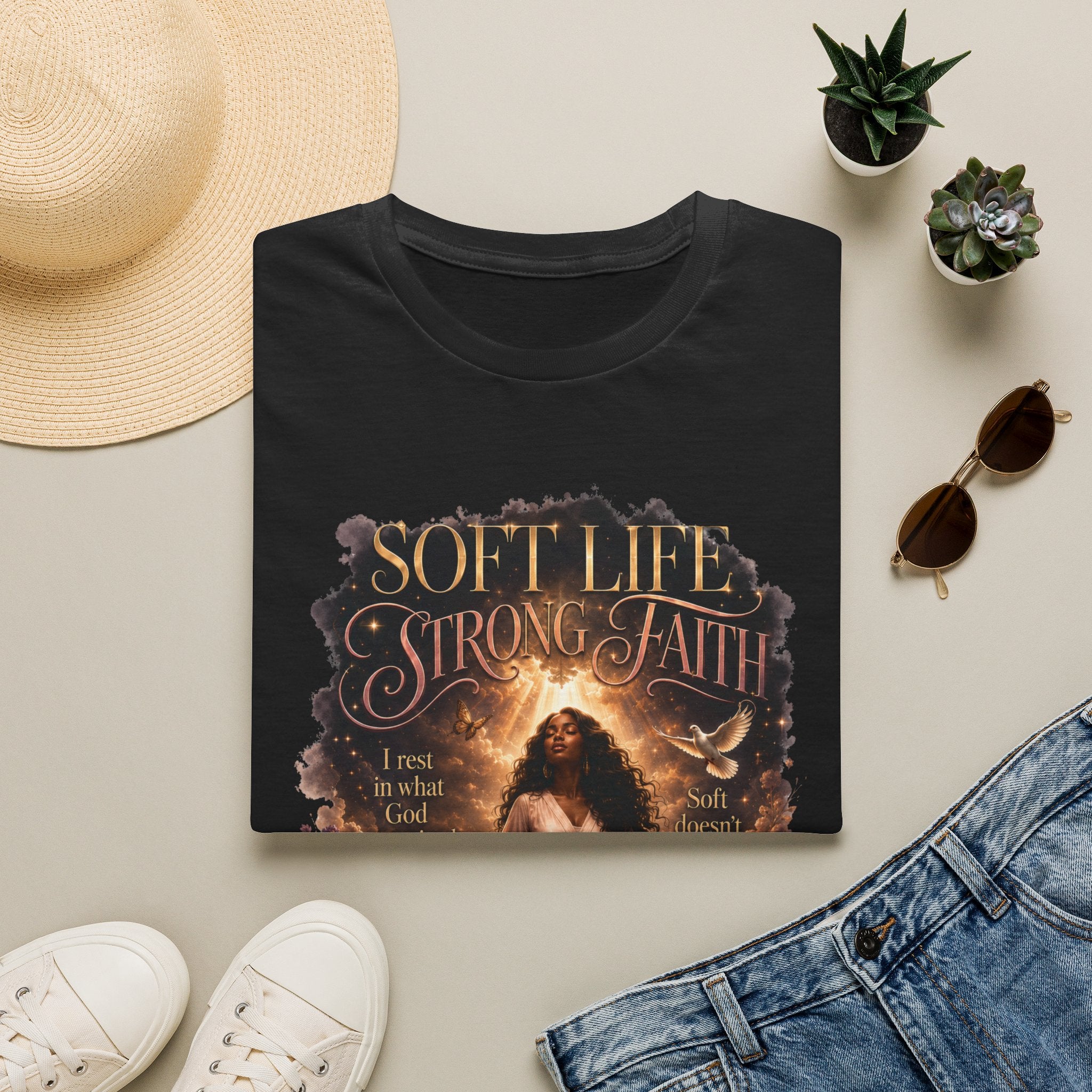 Soft Life Strong Faith Christian Inspirational Graphic Tee