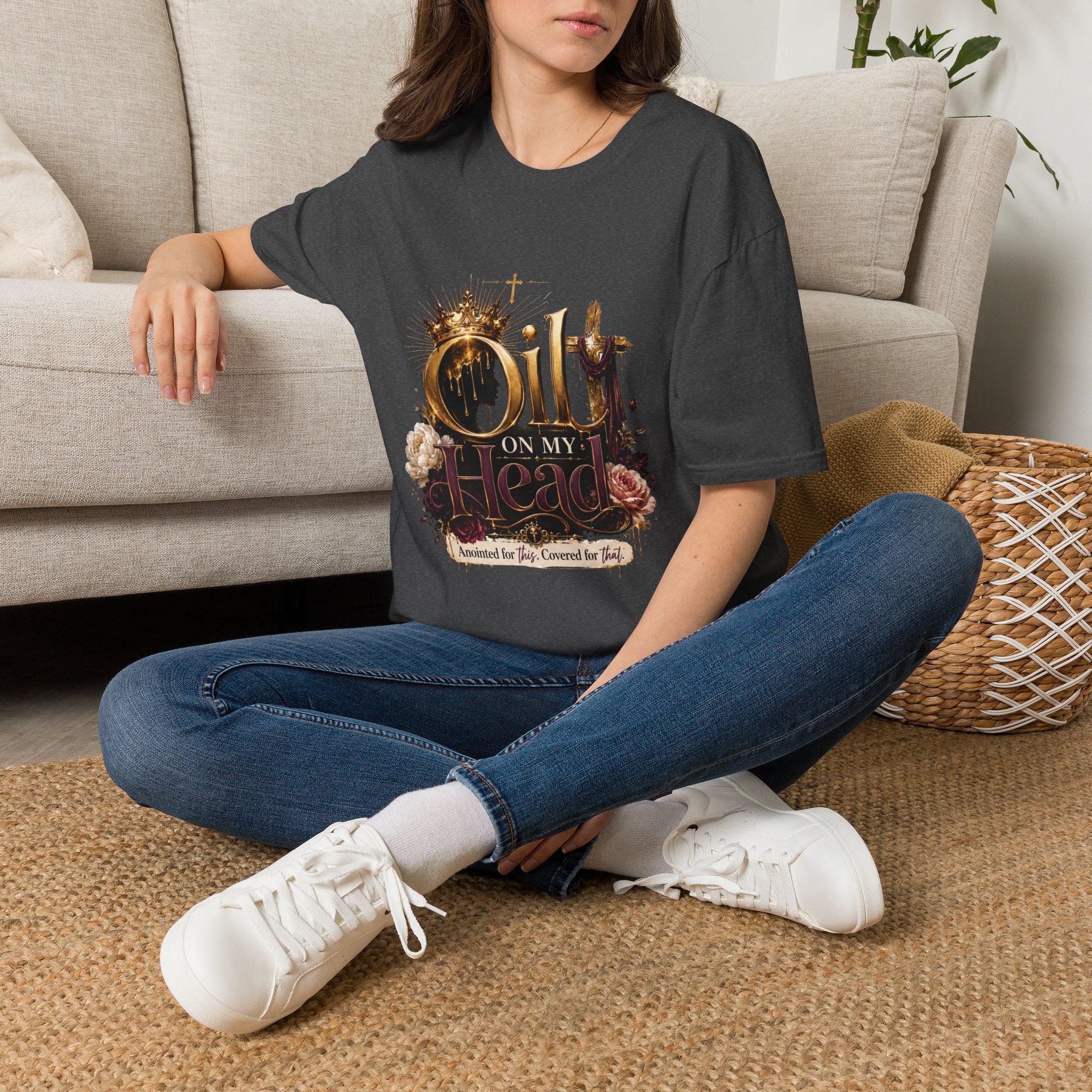 Oil On My Head T-Shirt — Christian Faith Crown Design