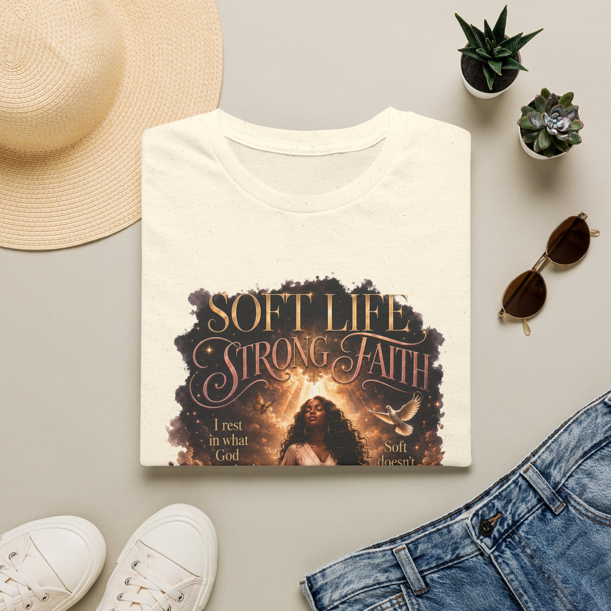 Soft Life Strong Faith Christian Inspirational Graphic Tee