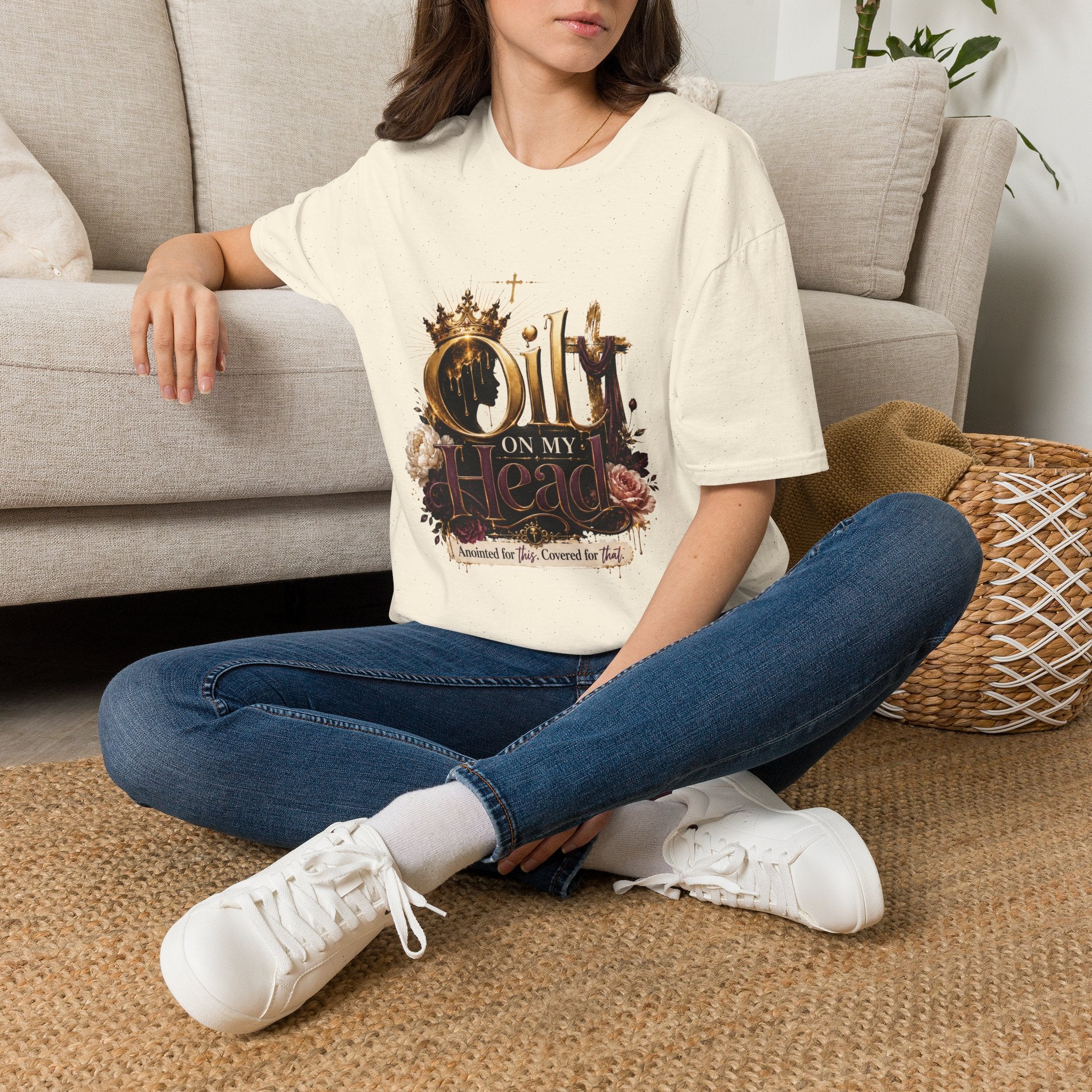 Oil On My Head T-Shirt — Christian Faith Crown Design