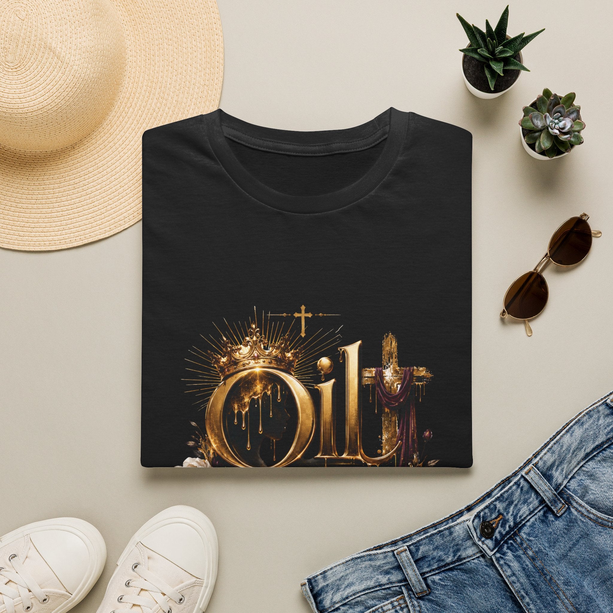 Oil On My Head T-Shirt — Christian Faith Crown Design