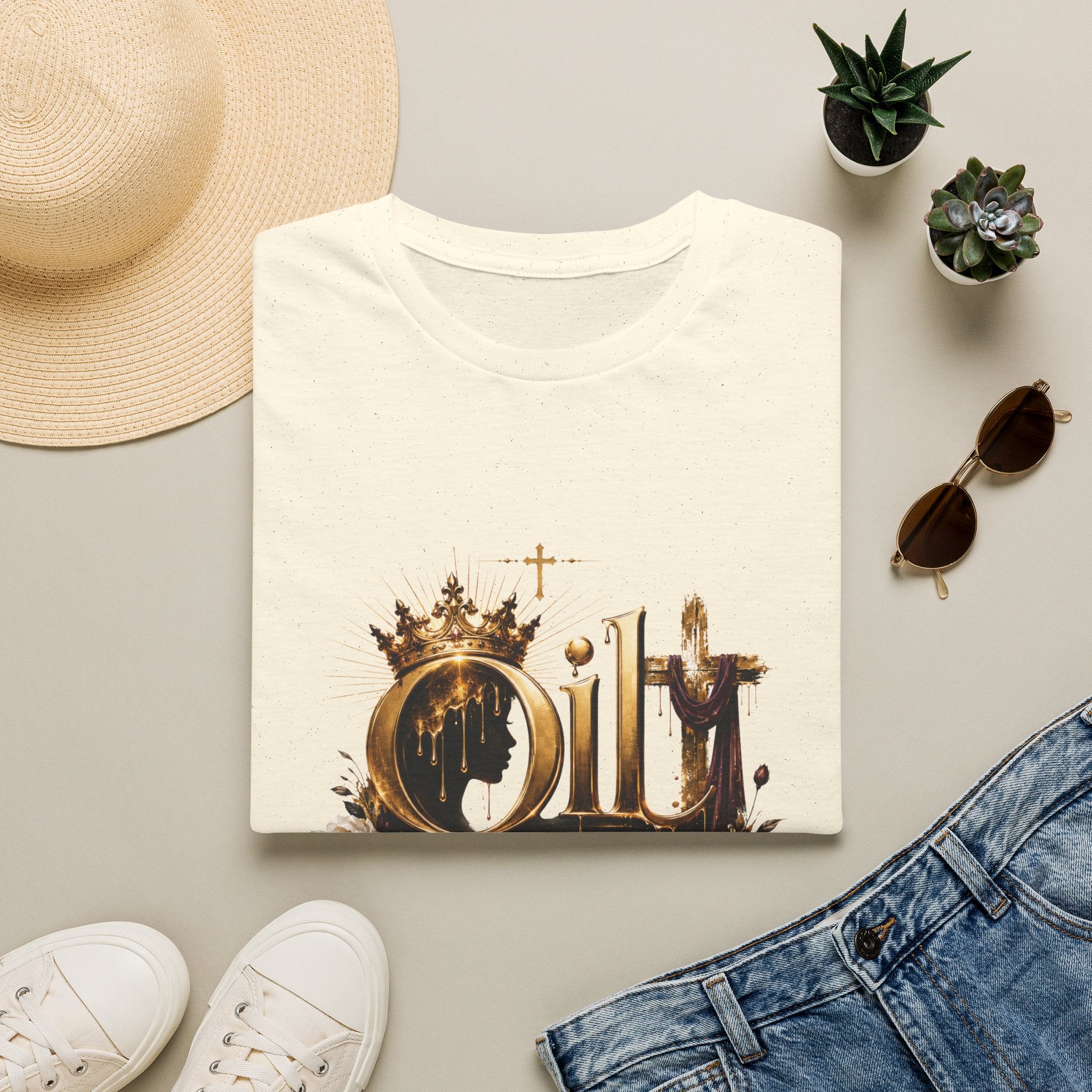 Oil On My Head T-Shirt — Christian Faith Crown Design