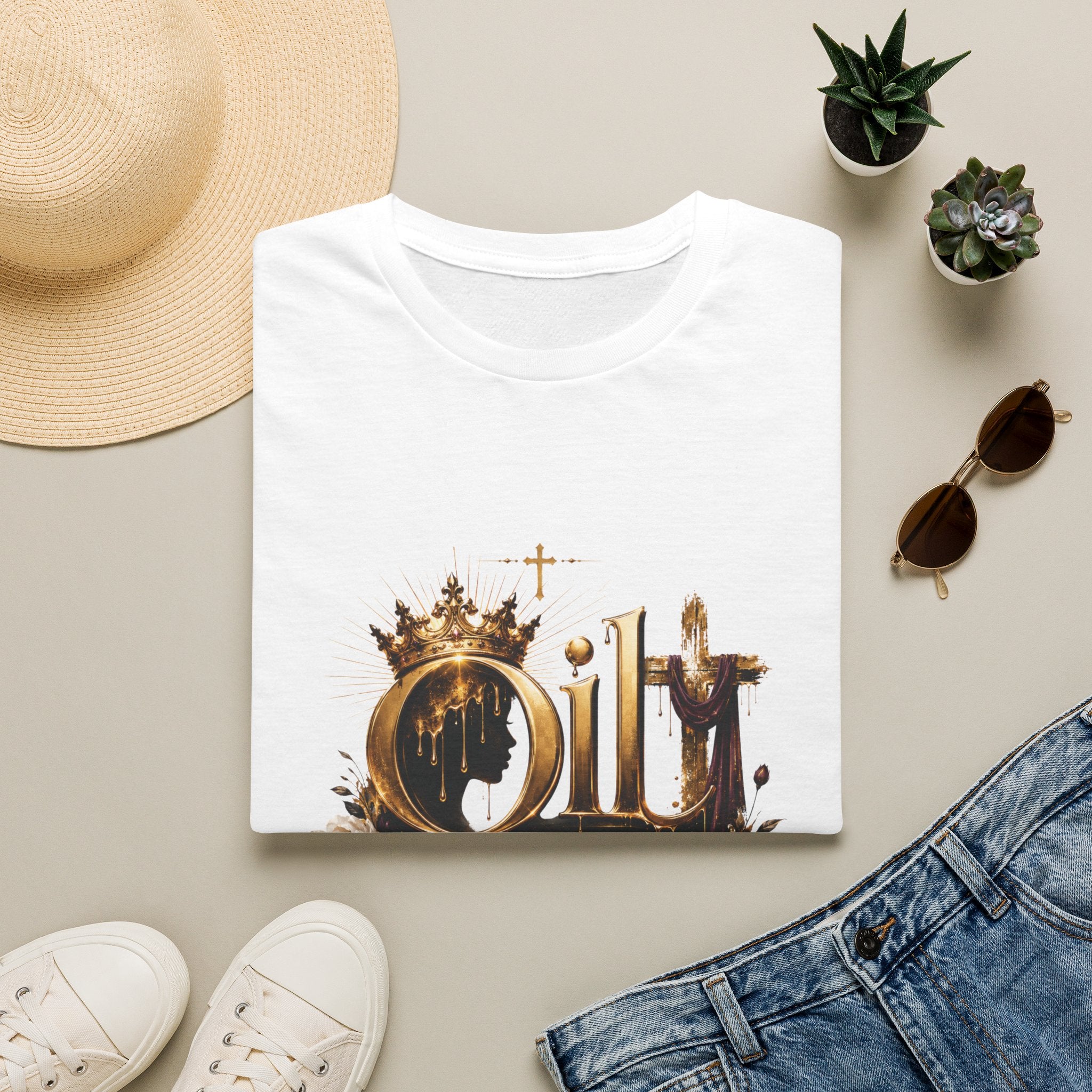 Oil On My Head T-Shirt — Christian Faith Crown Design