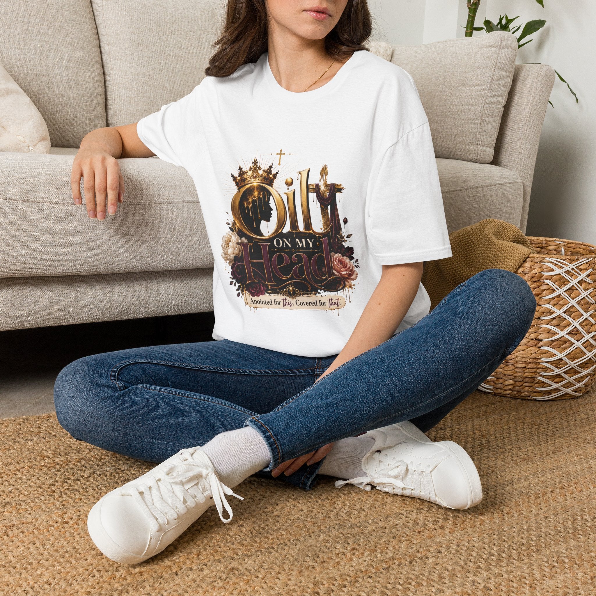 Oil On My Head T-Shirt — Christian Faith Crown Design