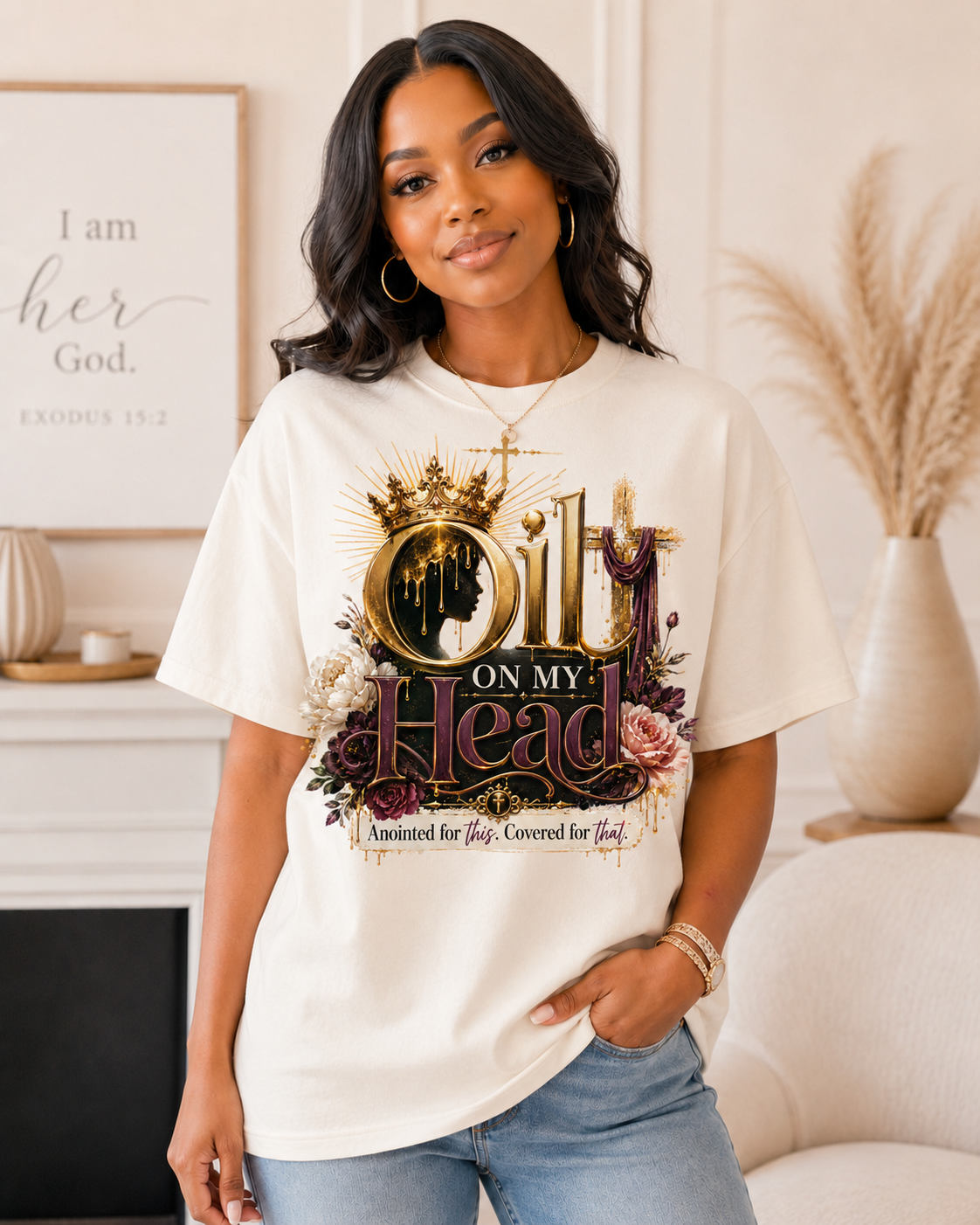 Oil On My Head T-Shirt — Christian Faith Crown Design