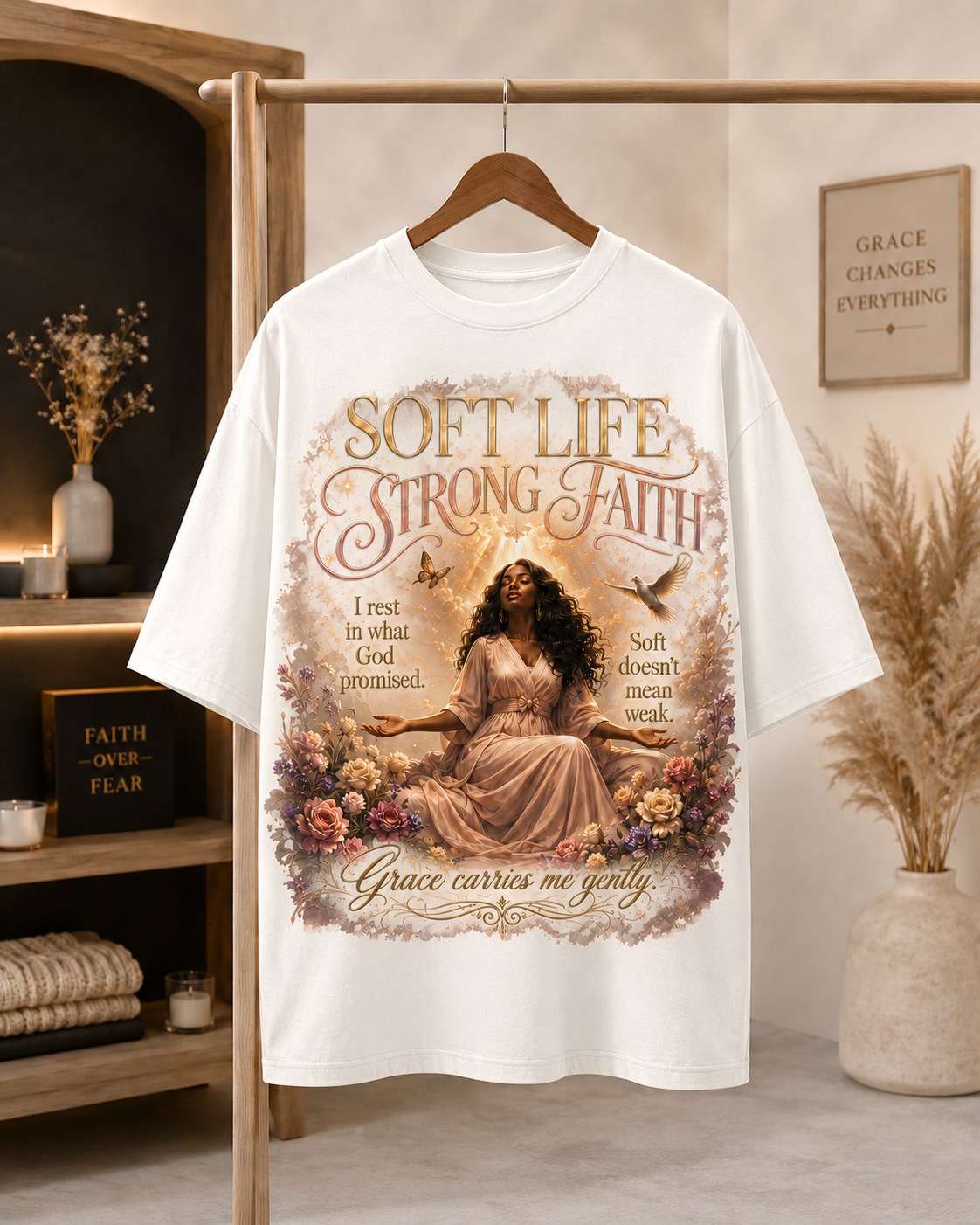 Soft Life Strong Faith Christian Inspirational Graphic Tee